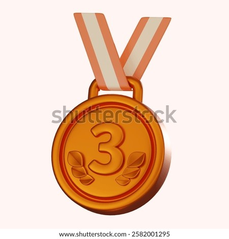 3D render of a bronze medal symbolizing success, recognition, and achievement. Perfect for awards, competitions, or sports visuals highlighting excellence and honor.