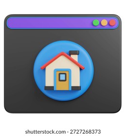 3D render Browser Window with Home Icon