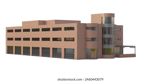 3d render of a building ,building isolated on white background