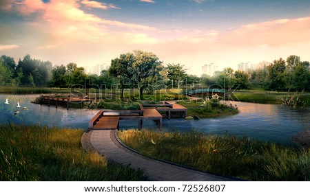 3d render building landscape