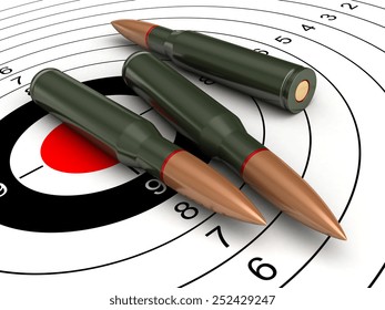 3d render of bullets on target background