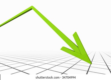 3D Render Business Graph With Downward Arrow