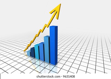 3d Render Business Graph With Going Up Arrow