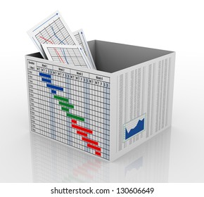 3d render of business graph report in gantt chart and financial sheet box. - Powered by Shutterstock