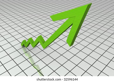 3D Render Business Graph  With Upward Arrow