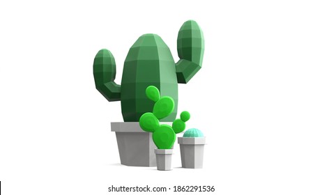 3d render cactus low polygon