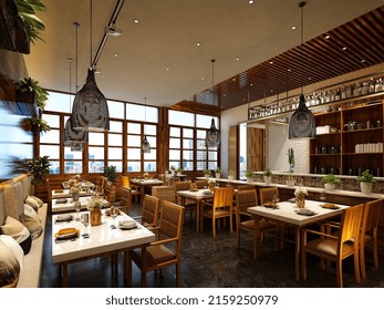 3d Render Of Cafe Restaurant Interior