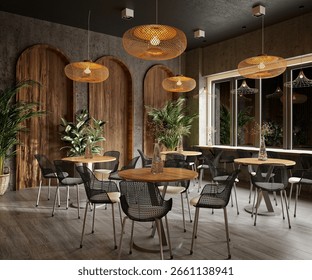 3d render cafe restaurant interior