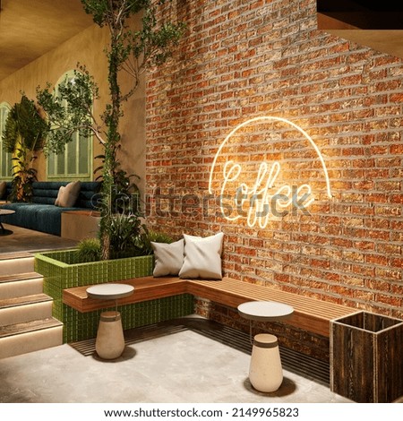 3D RENDER OF CAFE RESTAURANT INTERIOR