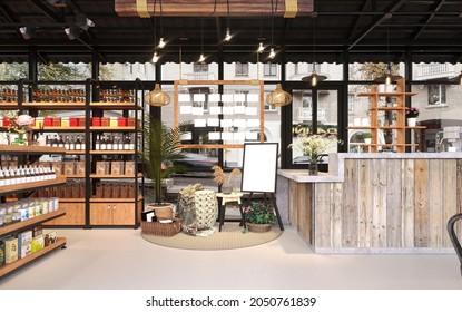 3d Render Of Cafe Shop, Store Interior