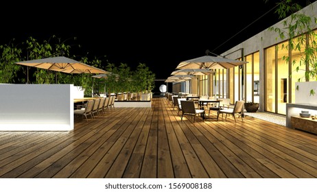 3d Render Of Cafe Terrace At Night