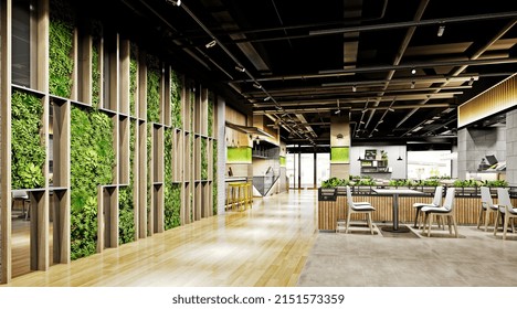 3d render of cafeteria and restaurant interior
