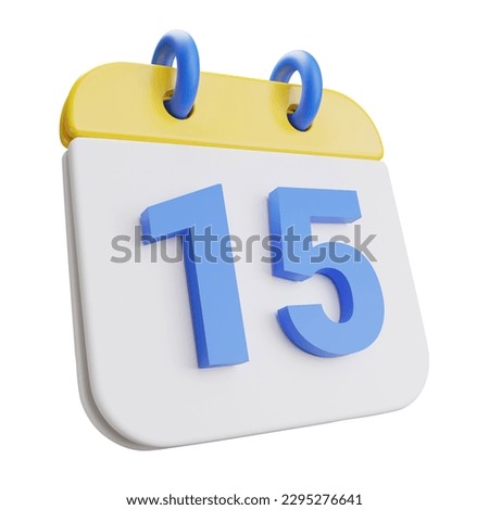 3d render calendar 15th.isolated on white.