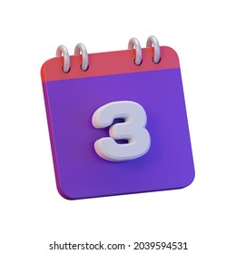 3D Render Calendar Of 3 Days For Daily Reminder Or Schedule