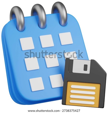 3D render Calendar and Floppy Disk Save Icon
