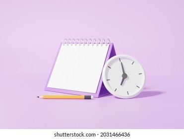 3D render Calendar icon symbol and clock pencil minimal cartoon style design. Day month year time appointment concept. on purple background. website banner. copy space. illustration - Powered by Shutterstock