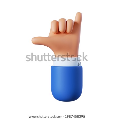 3d render. Call hand icon, front view. Communication concept. Business clip art isolated on white background. Cartoon character hand gesture