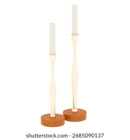 3d render candle holders elegant decorative set white background