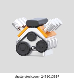 3d render car engine isolated on grey background. close up. minimal design. 3d rendering icon