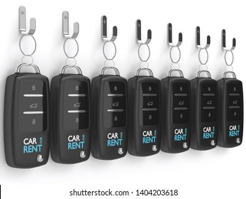 3d Render Of Car For Rent Keys Hanging On Hook On The Wall