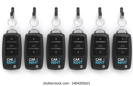 3d Render Of Car For Rent Keys Hanging On Hook Isolated Over White Background