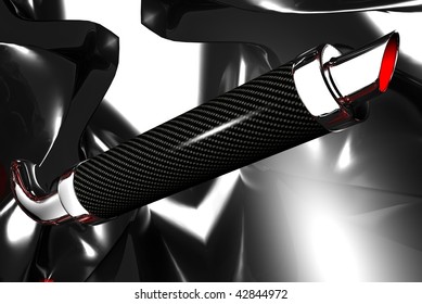 3D render of a carbon fiber performance racing motor bike pipe