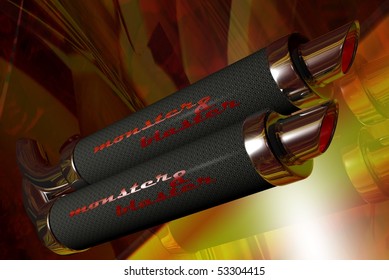 3D render of a carbon fiber performance racing motor bike pipe