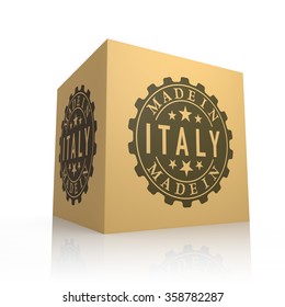 3D Render of Cardboard Box with Made in Italy