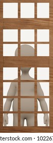 3d render of cartoon character behind window