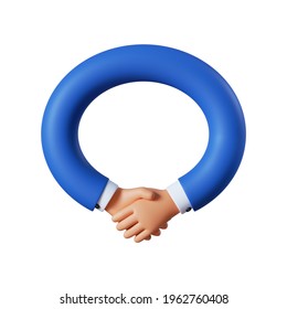 3d render, cartoon character boneless flexible hands loop. Handshake icon. Partnership concept, business clip art isolated on white background