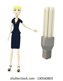3d render of cartoon character with bulb