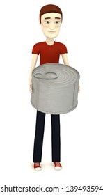 3d render of cartoon character with can