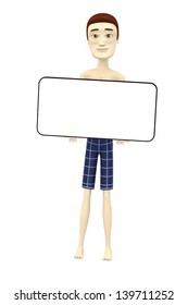 3d render of cartoon character with empty board