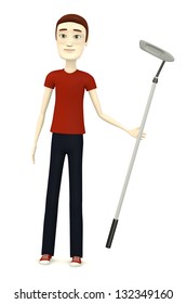 3d Render Of Cartoon Character With Golf Club