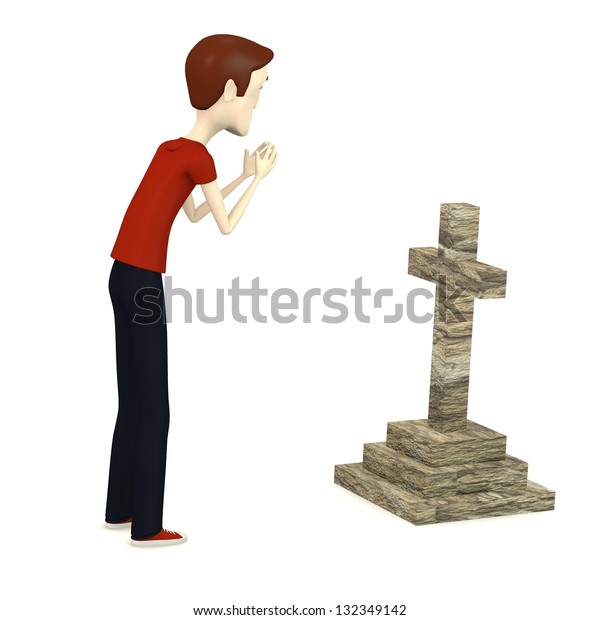 3d Render Cartoon Character Grave Stock Illustration 132349142