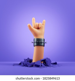 3d render, cartoon character hand, rock gesture, blank poster mockup. Rock concert clip art isolated on violet background - Powered by Shutterstock