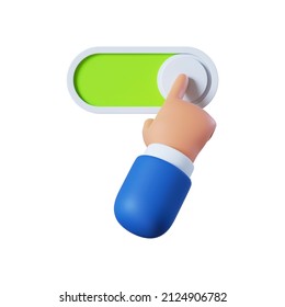 3d Render, Cartoon Character Hand Activating The Button, Slide Bar Icon Isolated On White Background