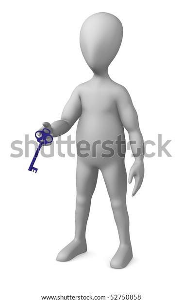 3d render of cartoon\
character with key