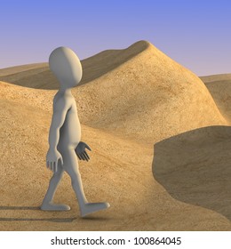 3d render of cartoon character on sand desert