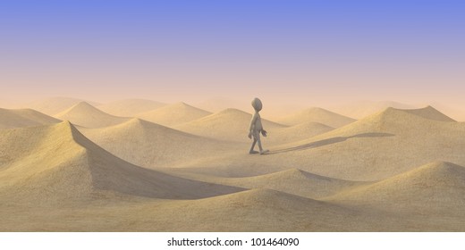 3d render of cartoon character on sand desert