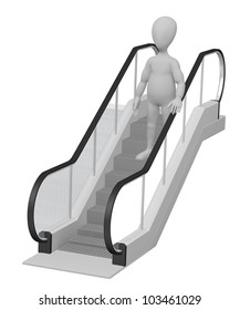 3d render of cartoon character on escalator