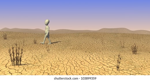3d render of cartoon character on sand desert