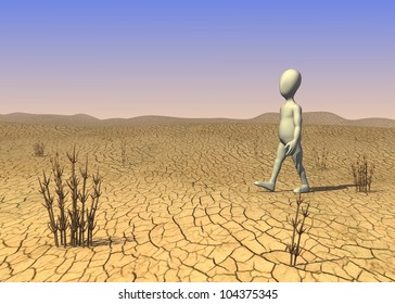 3d render of cartoon character on sand desert