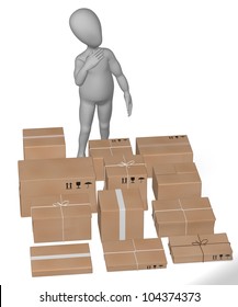 3d render of cartoon character with package