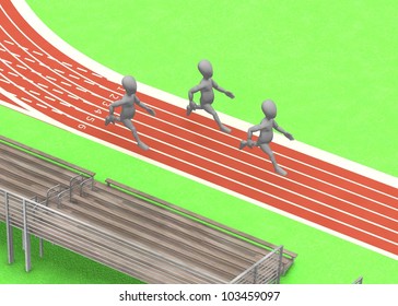 3d render of cartoon character running on track