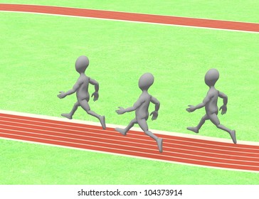 3d render of cartoon character running on track