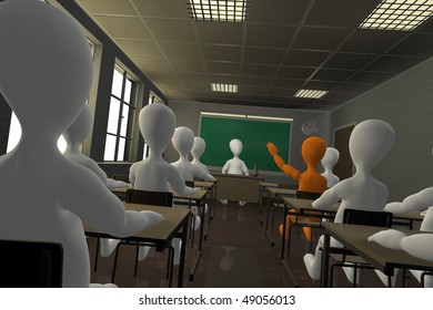 3d render of cartoon character in school