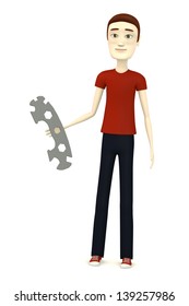 3d render of cartoon character with spanner