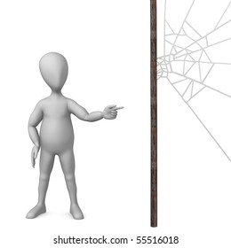 3d render of cartoon character with spiderweb