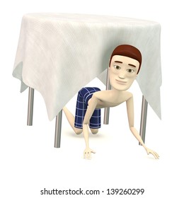 3d render of cartoon character with table and tablecloth